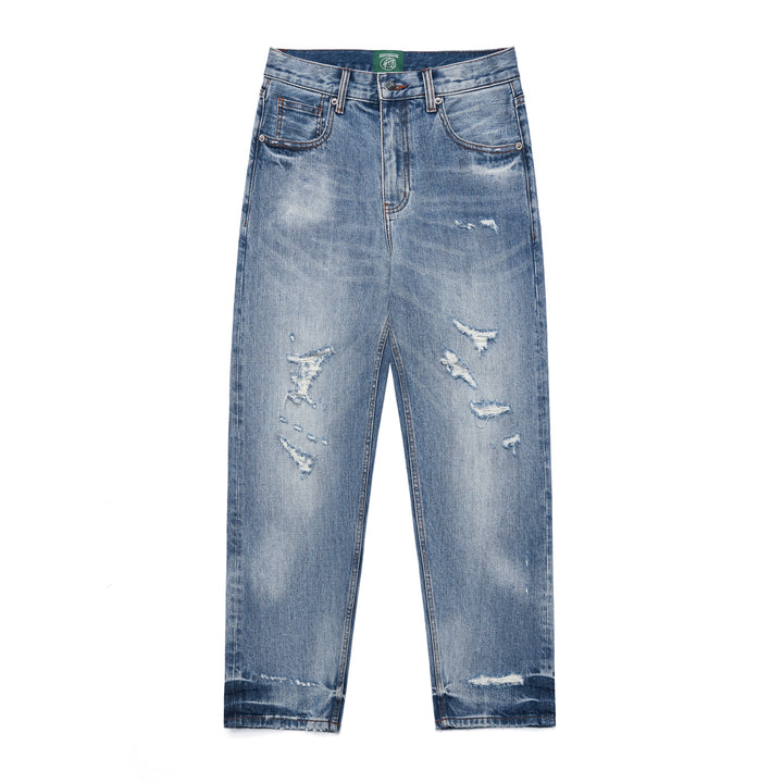 A008 14oz Heavy Wash Distress Jeans