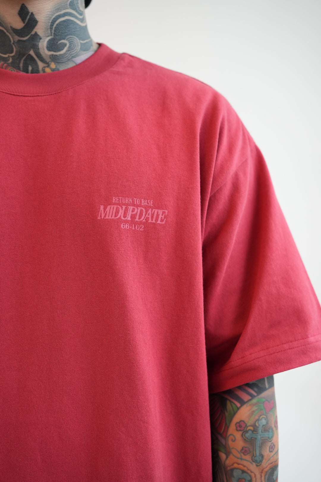 MU302 Tone On Tone Slogan Print Tee
