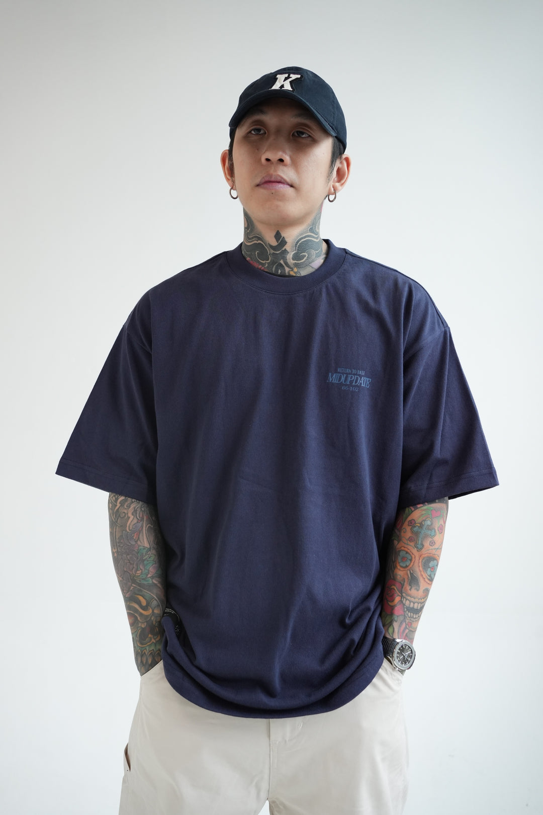MU302 Tone On Tone Slogan Print Tee