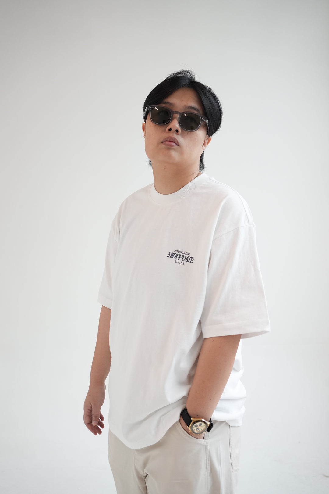 MU302 Tone On Tone Slogan Print Tee