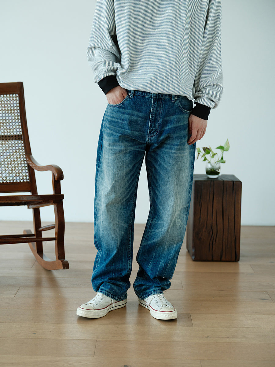 14.0oz Straight Washed Denim Jeans