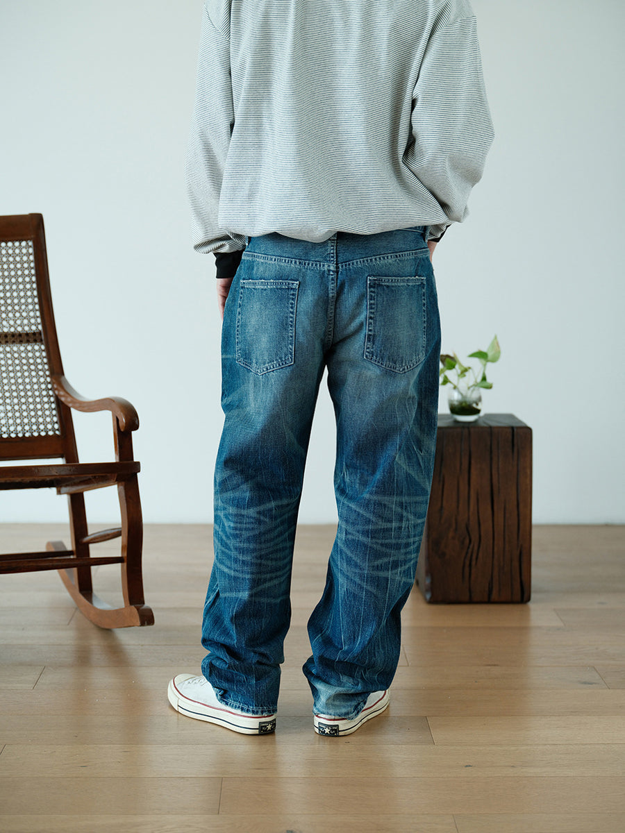 14.0oz Straight Washed Denim Jeans